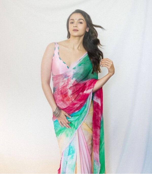 CHINON WITH REACH DIGITAL FINE PRINT WITH FANCY READYMADE LACE BORDER SAREE