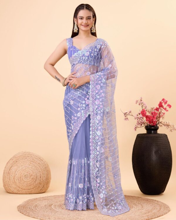 Beautiful Designer Saree on Soft Net fabric & Sequance work and whole sarees - Image 7