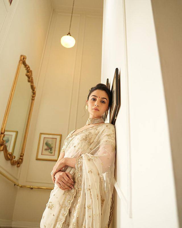 Alia Bhatt Wear White Color Gorgeous Organza Saree