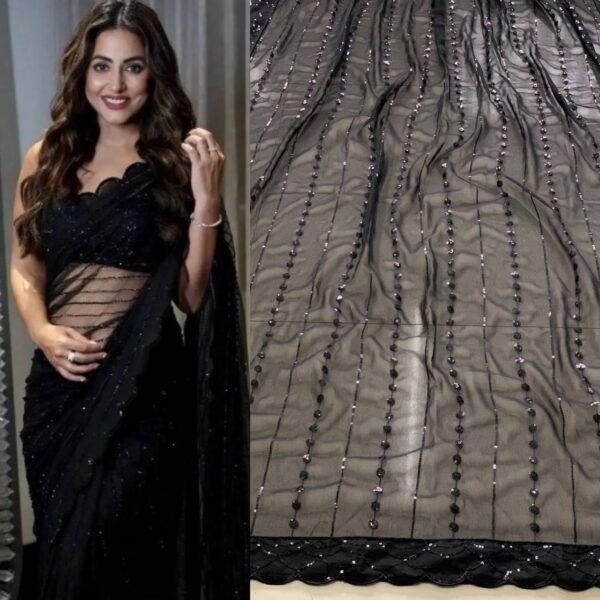 Black Georgette Saree With 5MM Sequence Work - Image 9