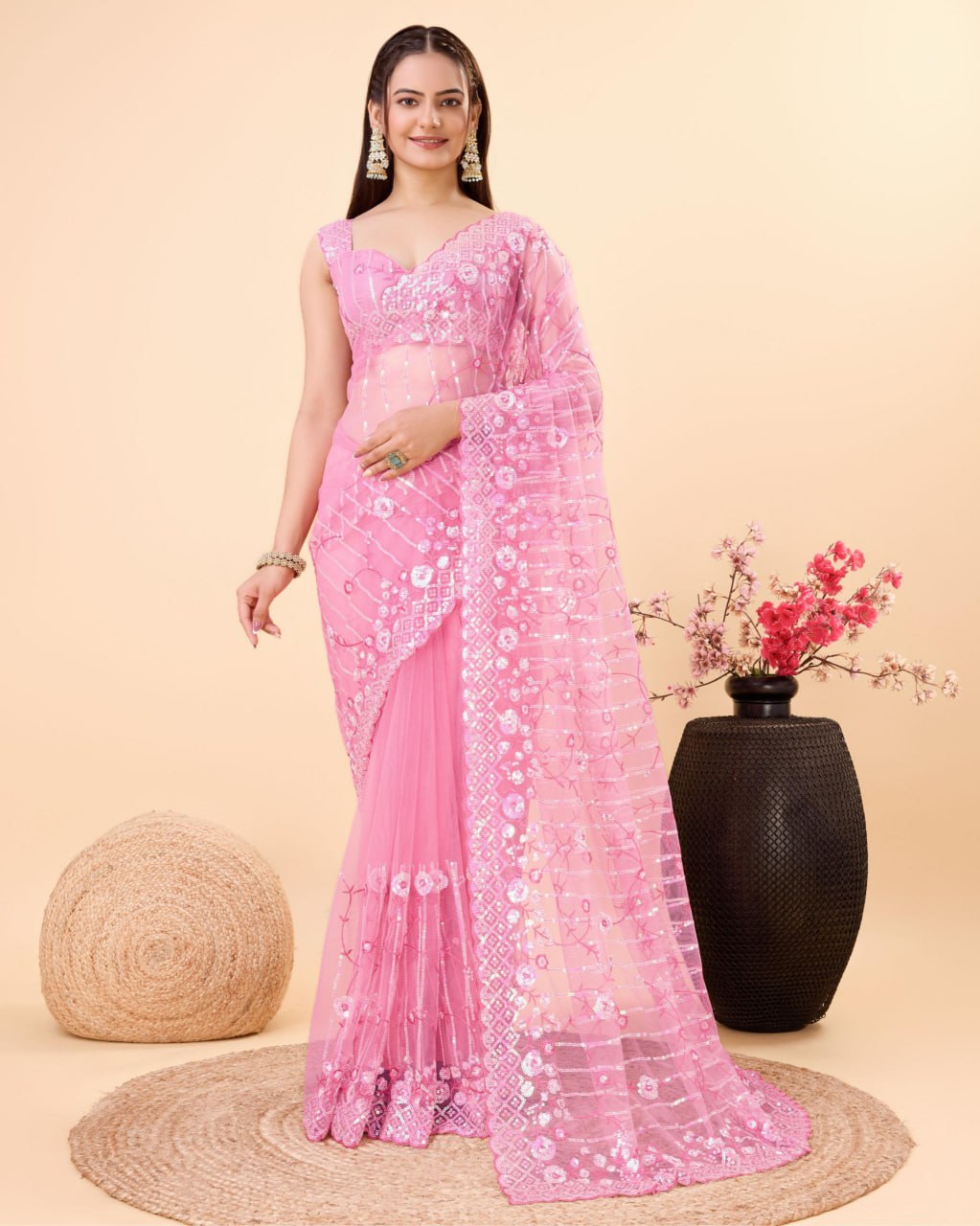 Beautiful Designer Saree on Soft Net fabric & Sequance work and whole sarees