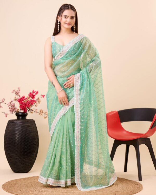 Beautiful Designer Saree on *Soft Gold Net* fabric & Embroidery work