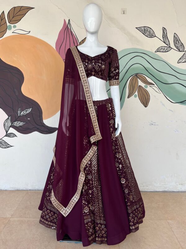 Eilara Women's Wine Georgette With Sequins And Embroidery Work Designer Lehenga Choli - Image 6