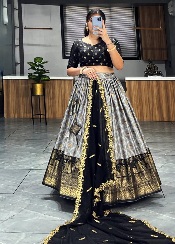 Alluring Grey Dolla Silk Bandhani Print Festive Wear Lehenga Choli - Image 2