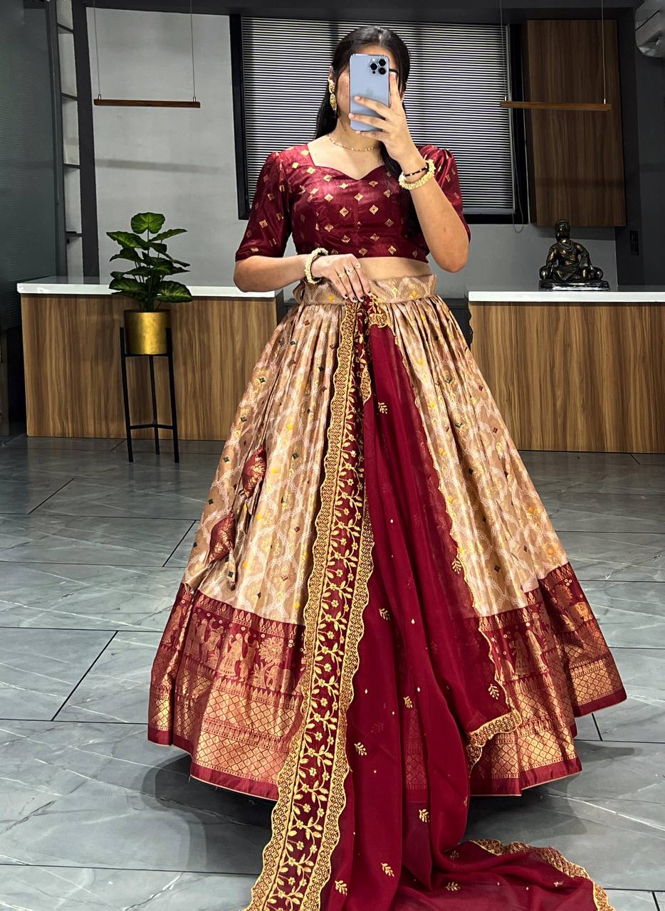 Wonderful Brown Dolla Silk Bandhani Print Wedding Wear Lehenga Choli