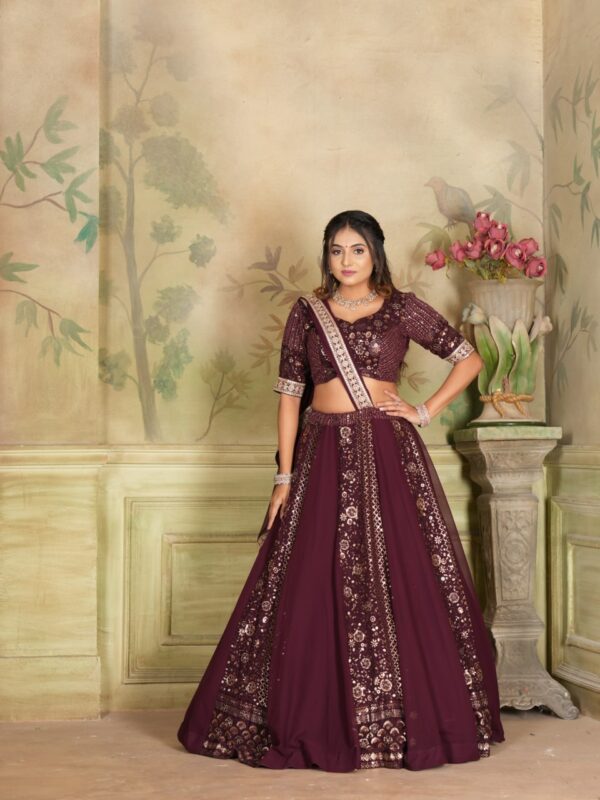 Eilara Women's Wine Georgette With Sequins And Embroidery Work Designer Lehenga Choli