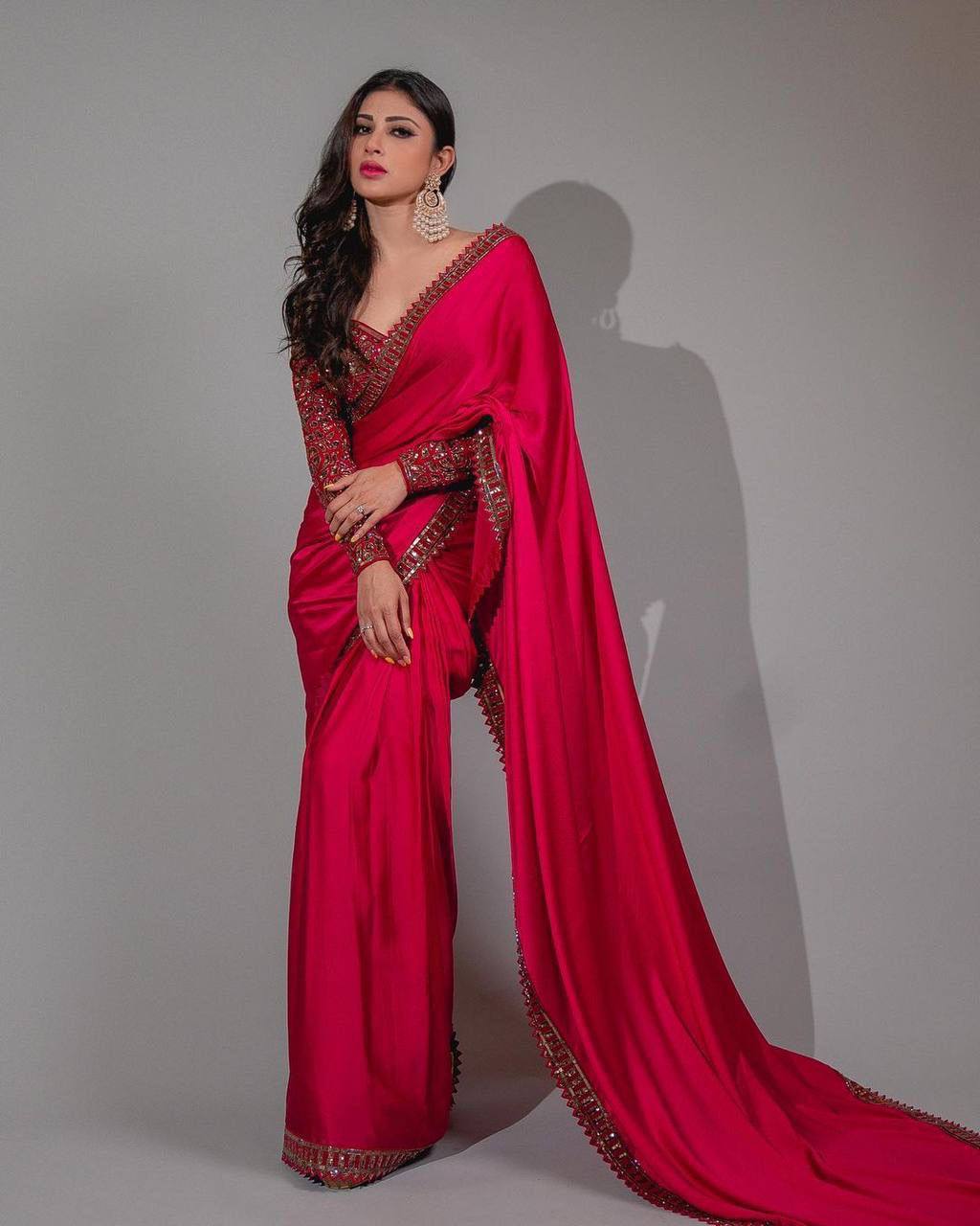 Bollywood Model Mouni Roy Pink sequins saree