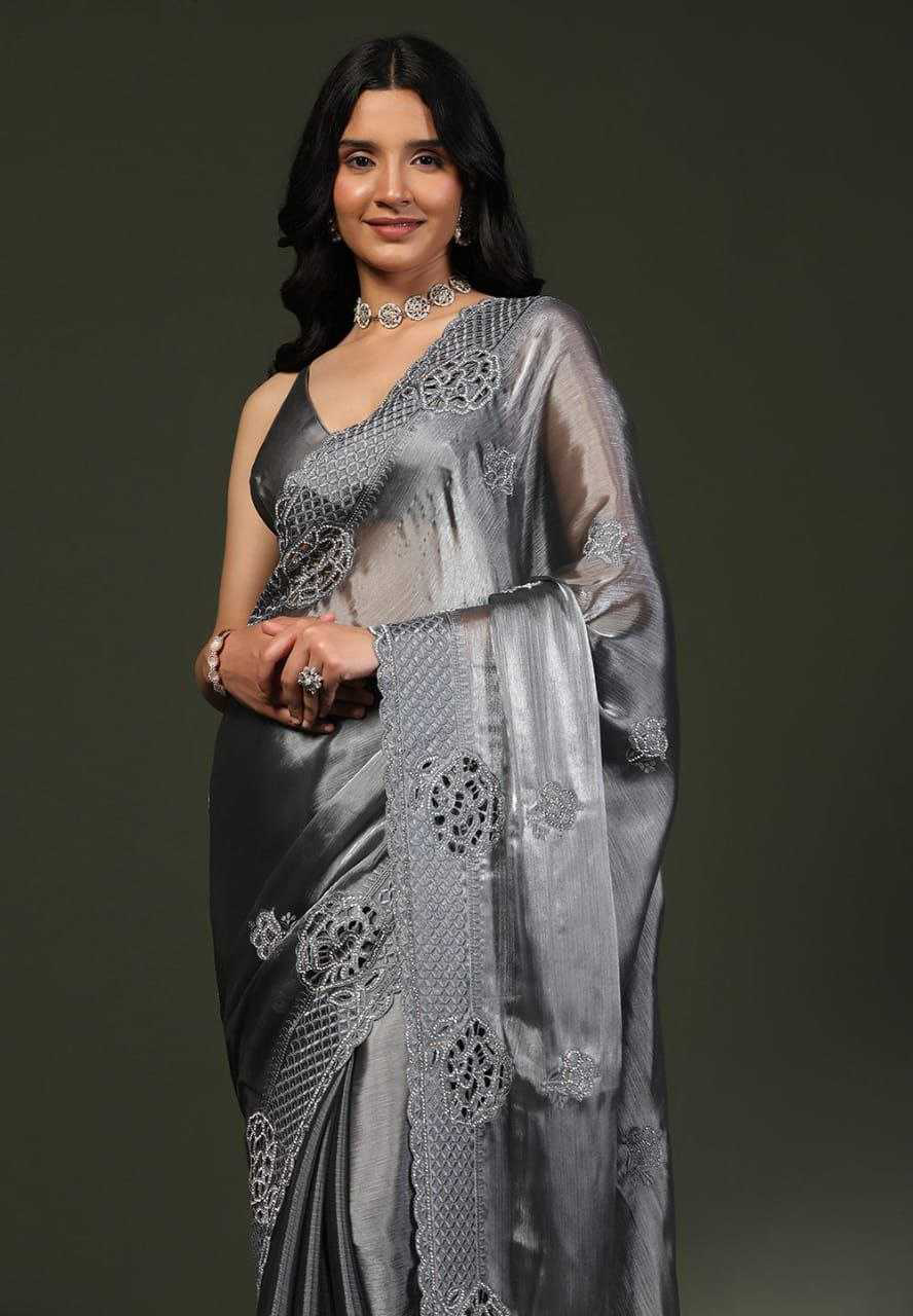 Soft Rich Burberry Silk Fabric Along With Designer Threads C-Pallu Work saree