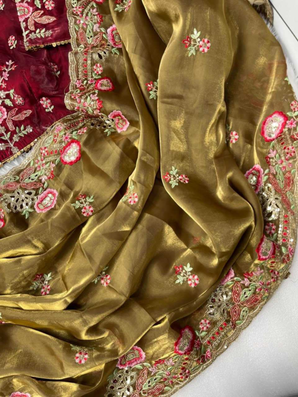 Elegant Pure Zimmy Choo Silk Blend Saree With Heavy Embroidery, Cutwork, And Sequins Border, Paired With Stitched Blouse - Image 4