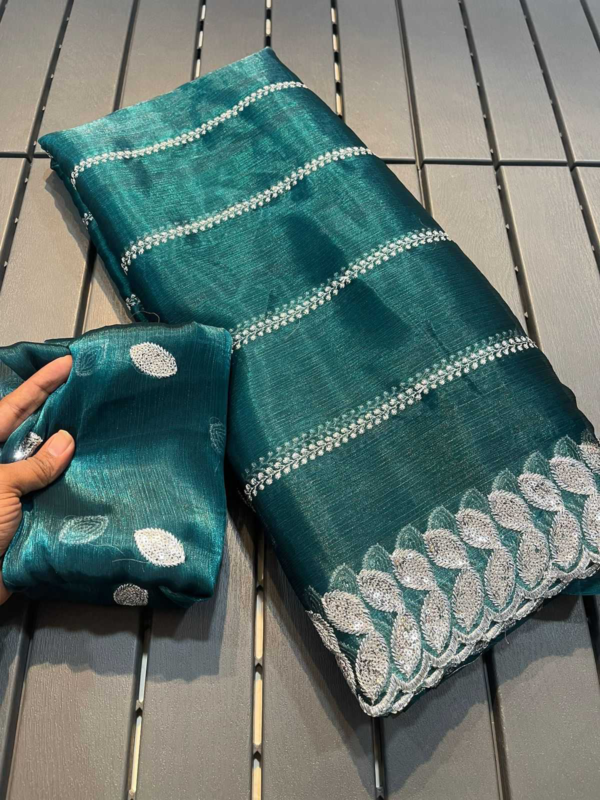 Pritty Rama Colour Soft Silk With Thread And Sequence Work Saree - Image 9