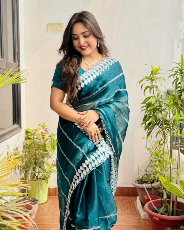 Pritty Rama Colour Soft Silk With Thread And Sequence Work Saree - Image 3