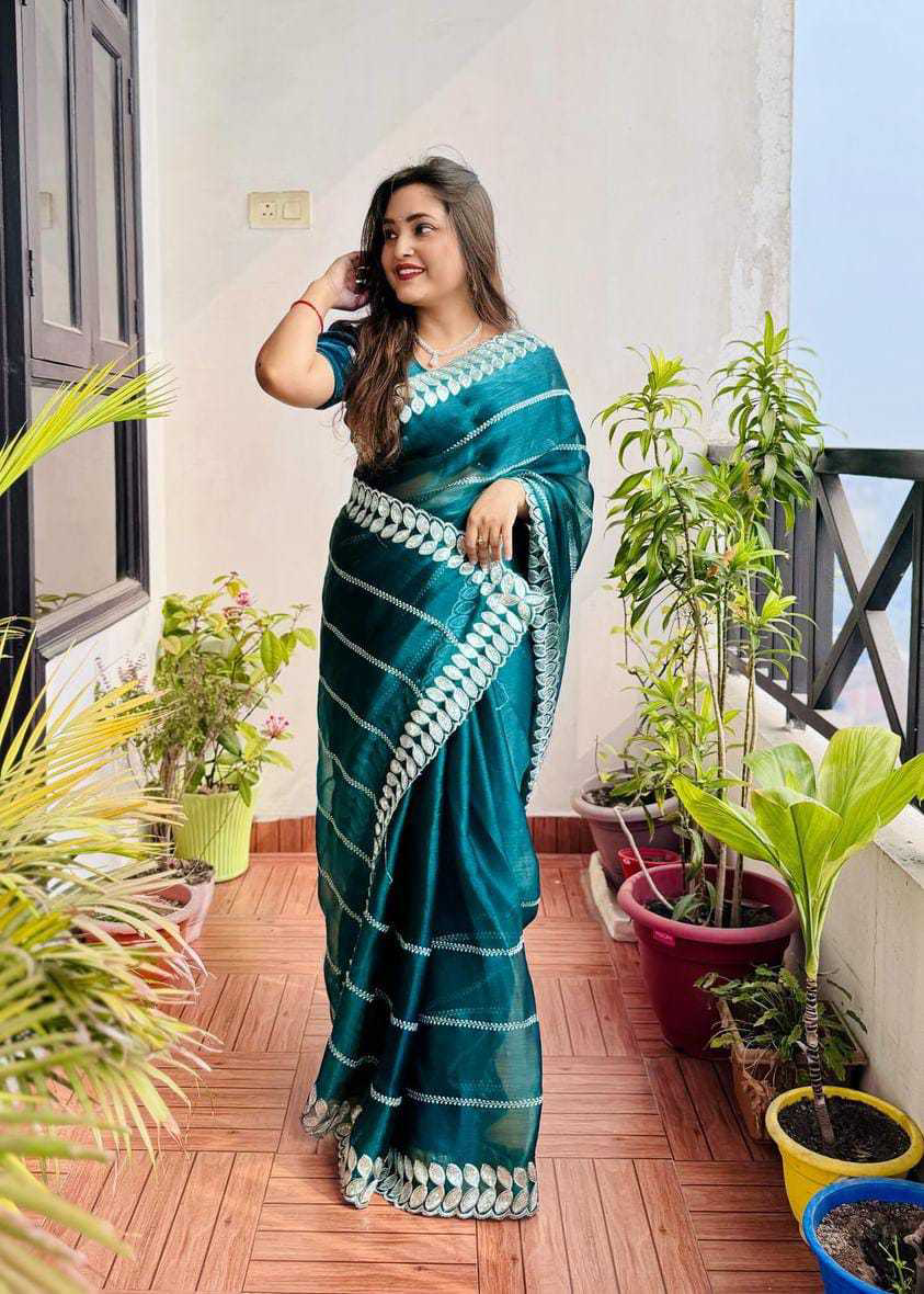 Pritty Rama Colour Soft Silk With Thread And Sequence Work Saree