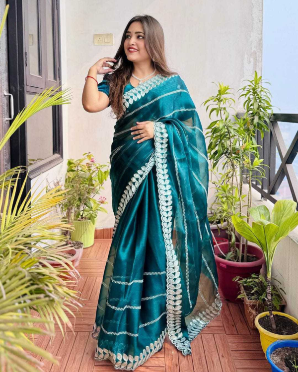 Pritty Rama Colour Soft Silk With Thread And Sequence Work Saree - Image 6