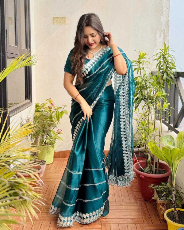 Pritty Rama Colour Soft Silk With Thread And Sequence Work Saree - Image 8