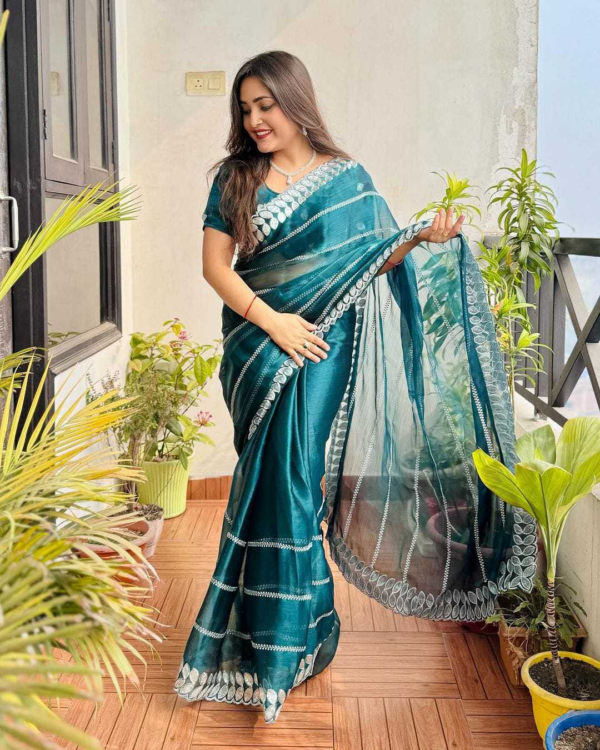 Pritty Rama Colour Soft Silk With Thread And Sequence Work Saree - Image 10
