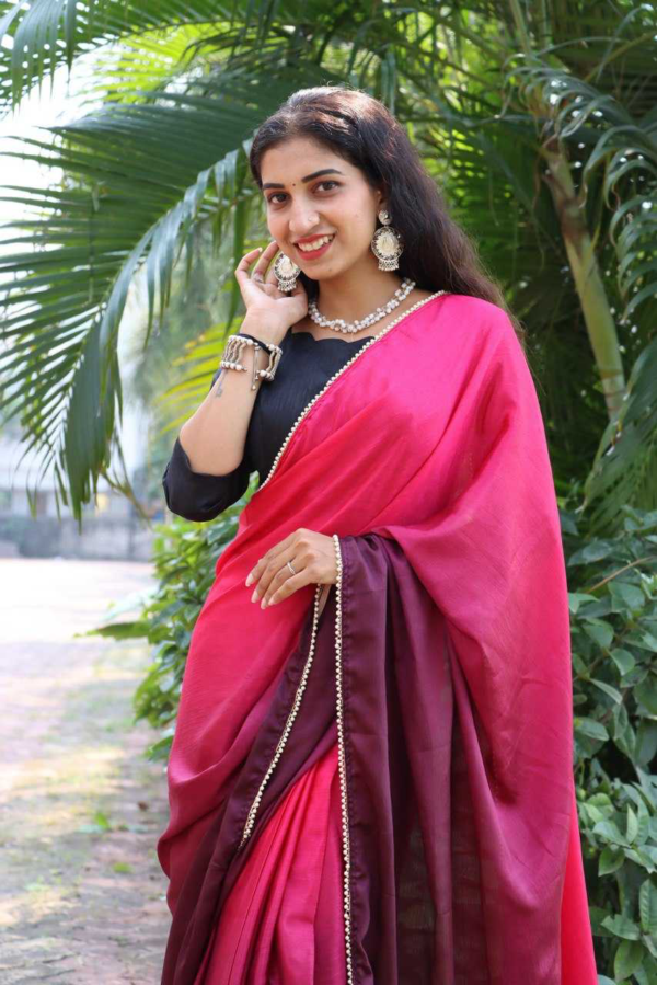 Stylish Ready To Wear Chinon Saree - Image 4