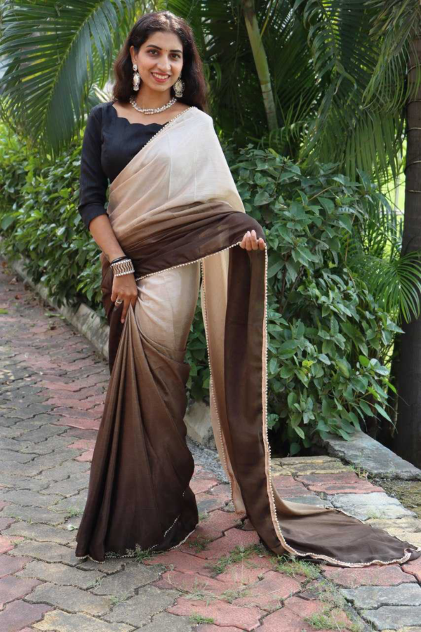 Stylish Ready To Wear Chinon Saree - Image 2