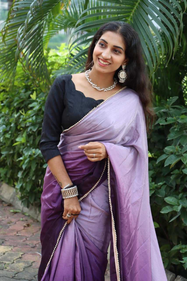 Stylish Ready To Wear Chinon Saree - Image 2