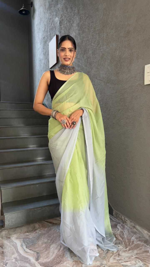 Gorgeous Light Green Georgette Padding Print Ready to Wear Sarees With Unstitched Blouse - Image 2
