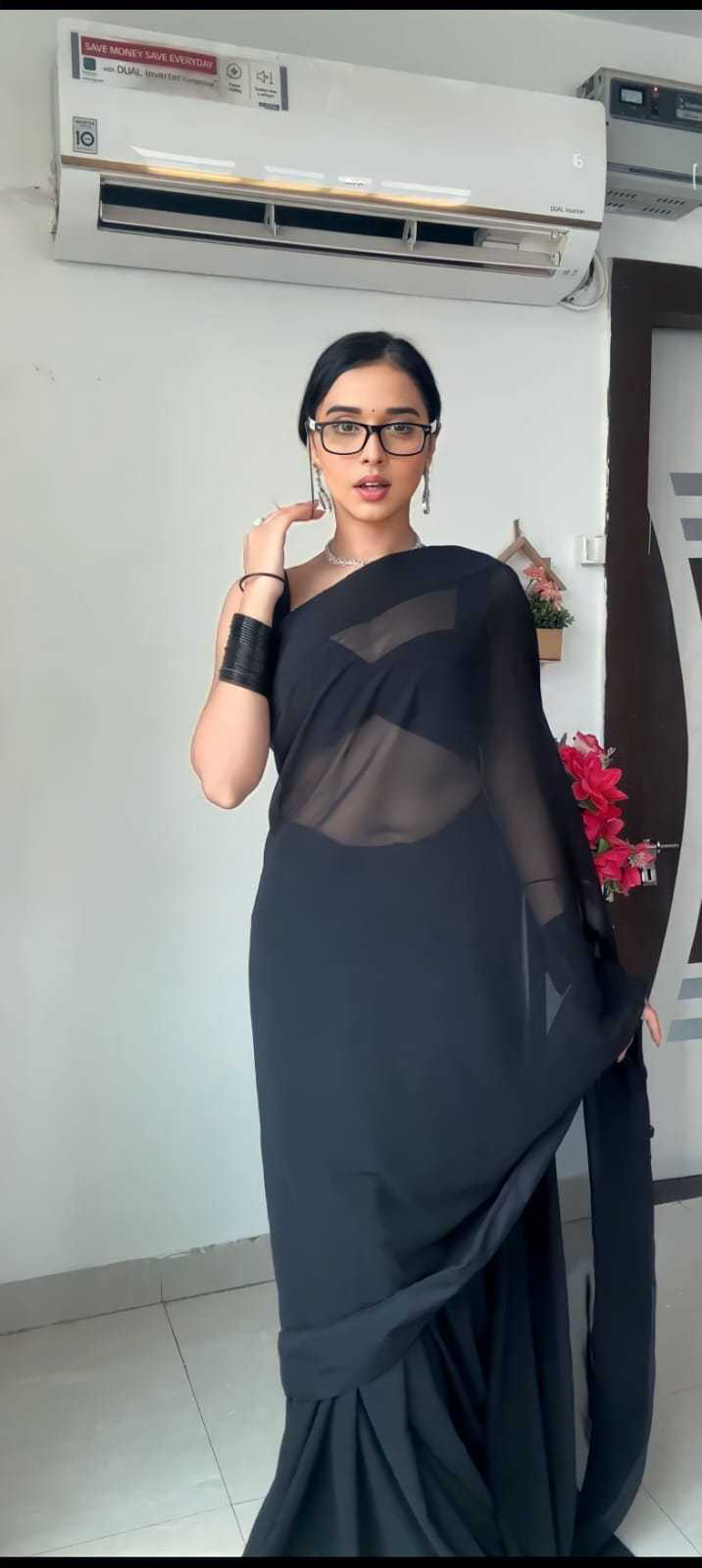 Pretty Black Color Soft Georgette Silk Design All Over Work Saree