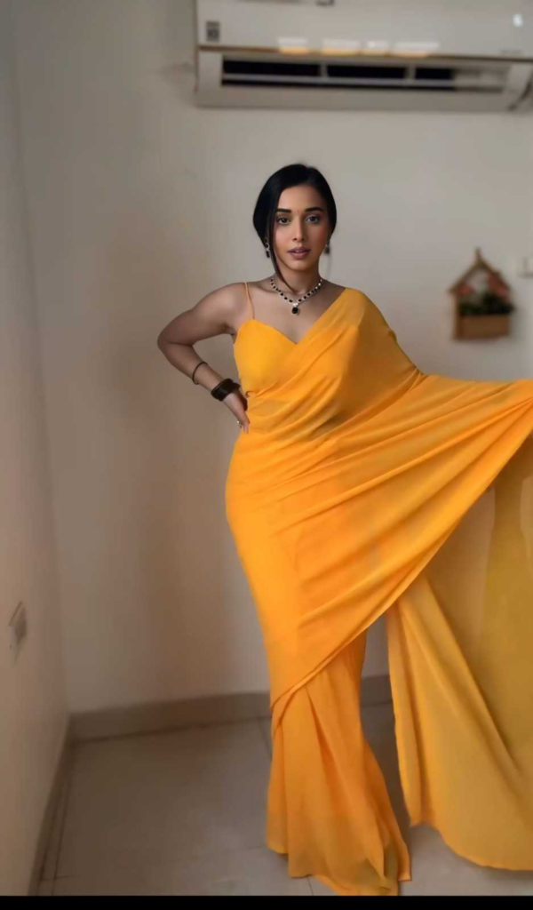 Pretty Yellow Color Soft Georgette Silk Design All Over Work Saree - Image 2