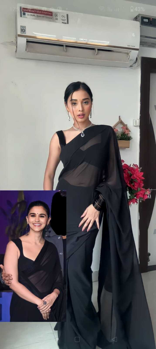 Pretty Black Color Soft Georgette Silk Design All Over Work Saree - Image 3