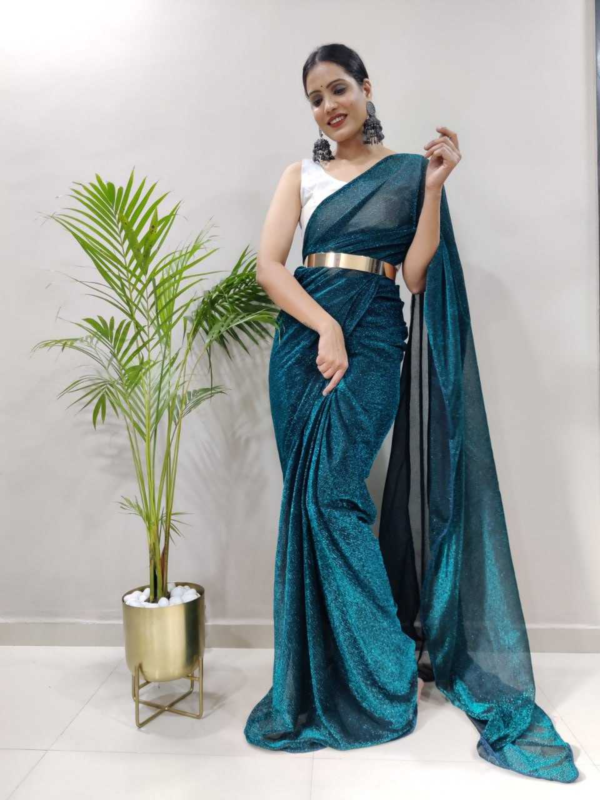 Pretty Pista Color Soft Georgette Silk Design All Over Work Saree - Image 2