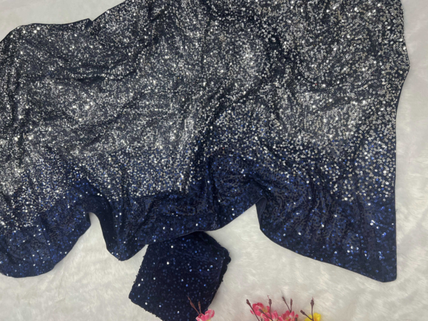 Navy Blue Beautiful Dual color 5 MM sequins embroidery work Saree - Image 15