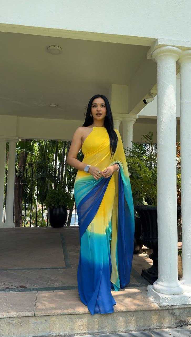Grand Yellow Color Pure Soft Georgette Silk Design All Over Saree