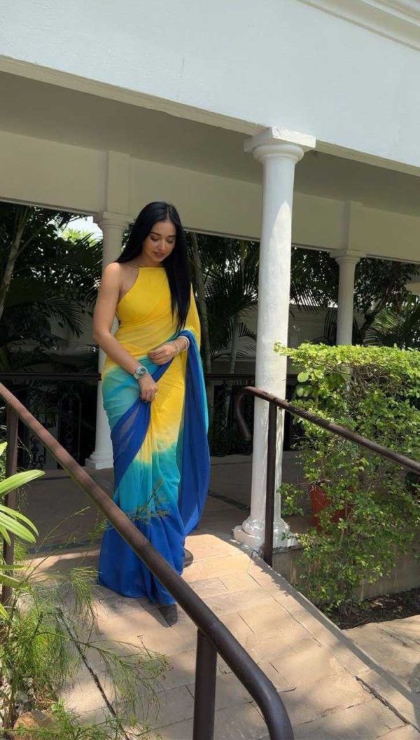 Grand Yellow Color Pure Soft Georgette Silk Design All Over Saree - Image 2