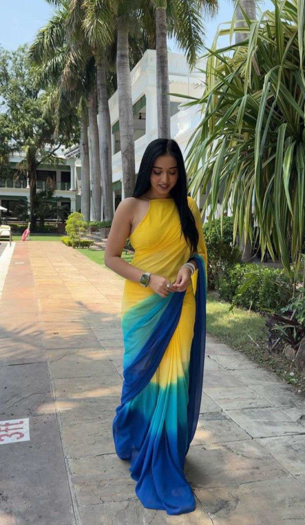 Grand Yellow Color Pure Soft Georgette Silk Design All Over Saree - Image 3