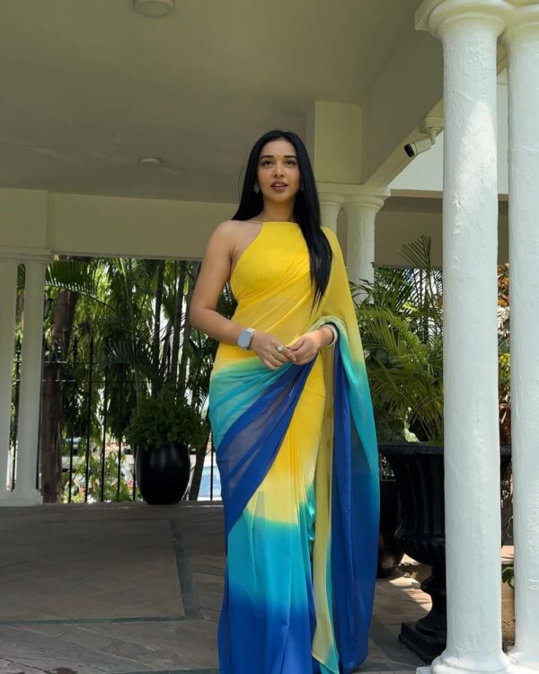 Grand Yellow Color Pure Soft Georgette Silk Design All Over Saree - Image 6