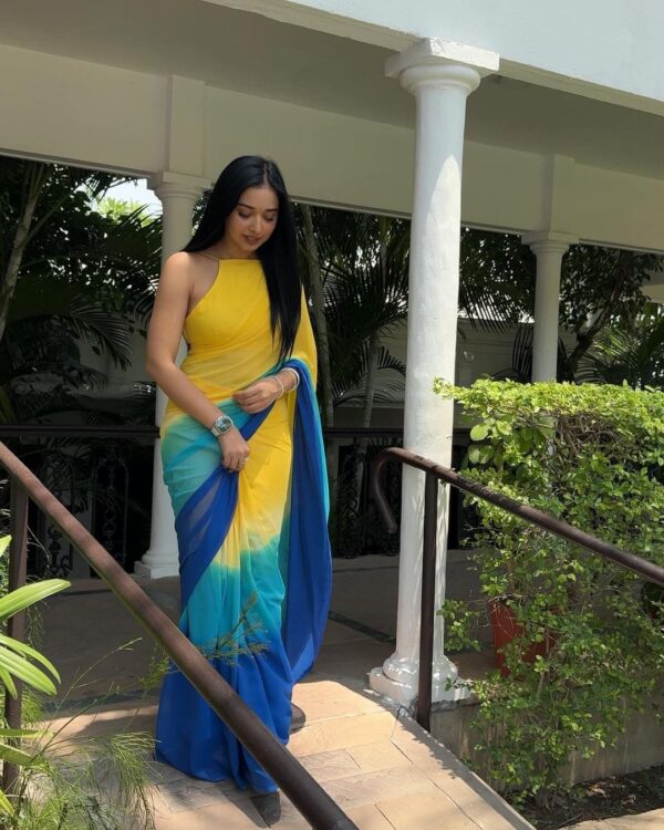 Grand Yellow Color Pure Soft Georgette Silk Design All Over Saree - Image 7