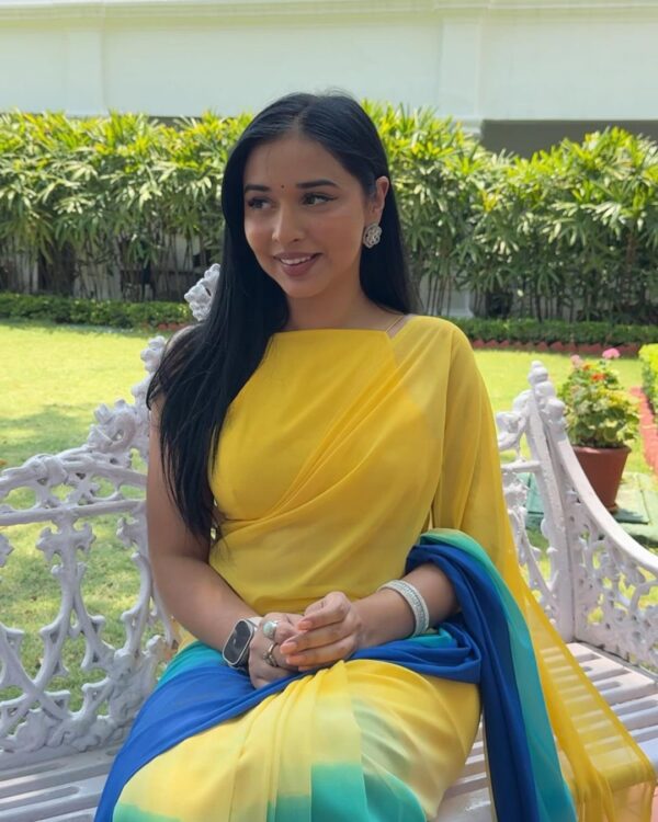 Grand Yellow Color Pure Soft Georgette Silk Design All Over Saree - Image 10