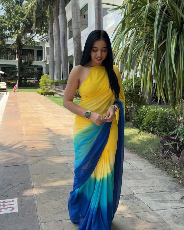 Grand Yellow Color Pure Soft Georgette Silk Design All Over Saree - Image 9