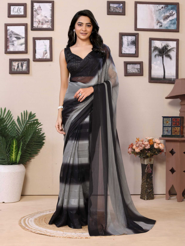 Ready to wear multi georgette saree with zari stripe work 
