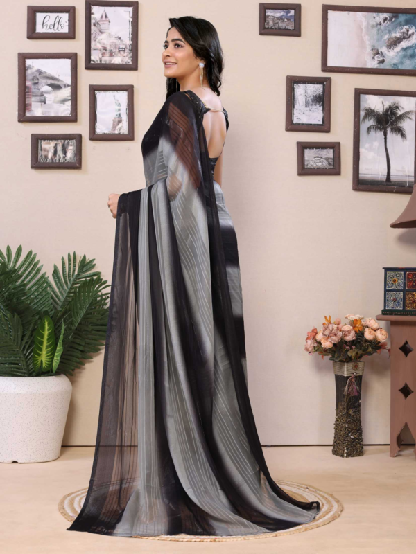 Ready to wear multi georgette saree with zari stripe work  - Image 2