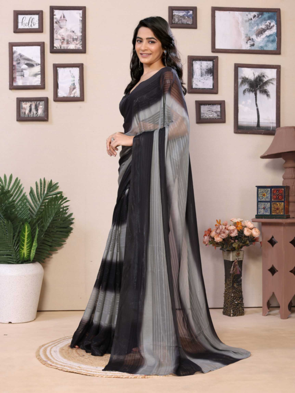 Ready to wear multi georgette saree with zari stripe work  - Image 4